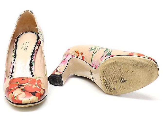 Gucci Beige Leder Pumps mit Blumenmuster mit mittlerem Absatz Damenschuhe Braun - Ansicht 5