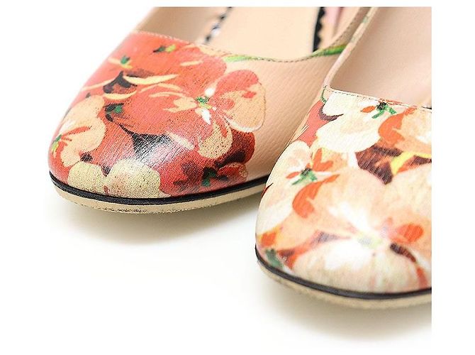 Gucci Beige Leder Pumps mit Blumenmuster mit mittlerem Absatz Damenschuhe Braun - Ansicht 6