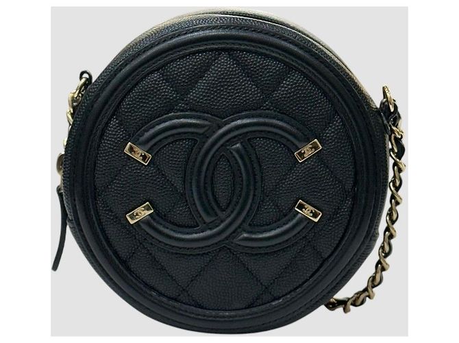 Chanel Serie di mini borse a tracolla rotonde in caviar cosmetico Nero - vista 2