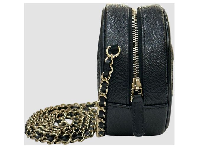 Chanel Serie di mini borse a tracolla rotonde in caviar cosmetico Nero - vista 4