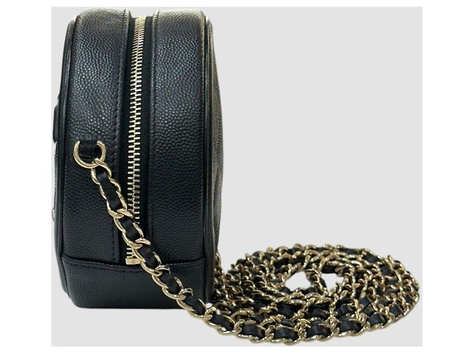 Chanel Serie di mini borse a tracolla rotonde in caviar cosmetico Nero - vista 5