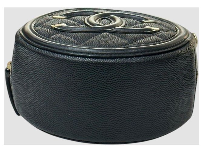 Chanel Serie di mini borse a tracolla rotonde in caviar cosmetico Nero - vista 7