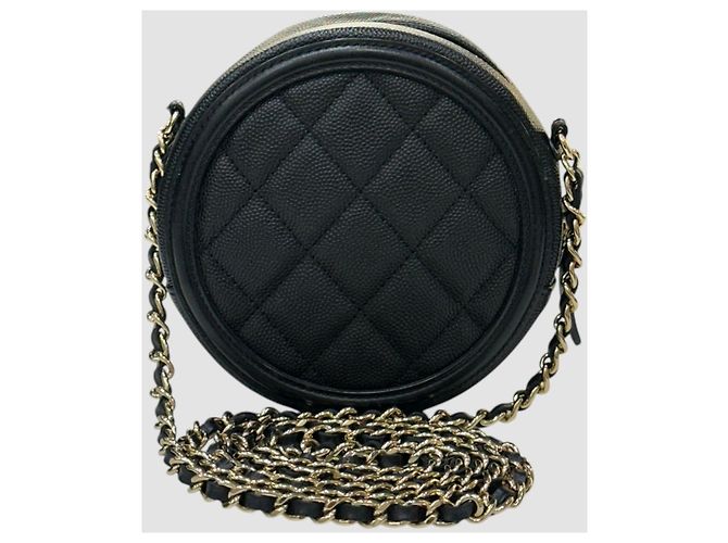 Chanel Serie di mini borse a tracolla rotonde in caviar cosmetico Nero - vista 8