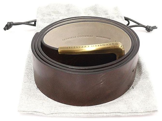 Brunello Cucinelli Cinturón de piel de becerro marrón para mujer con hebilla cepillada Castaño - vista 2