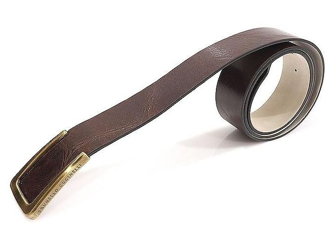 Brunello Cucinelli Cinturón de piel de becerro marrón para mujer con hebilla cepillada Castaño - vista 3