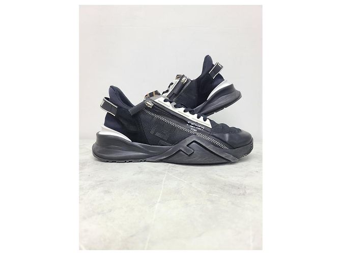 Fendi Sneakers basse in nylon e pelle nera Flow Nero - vista 2