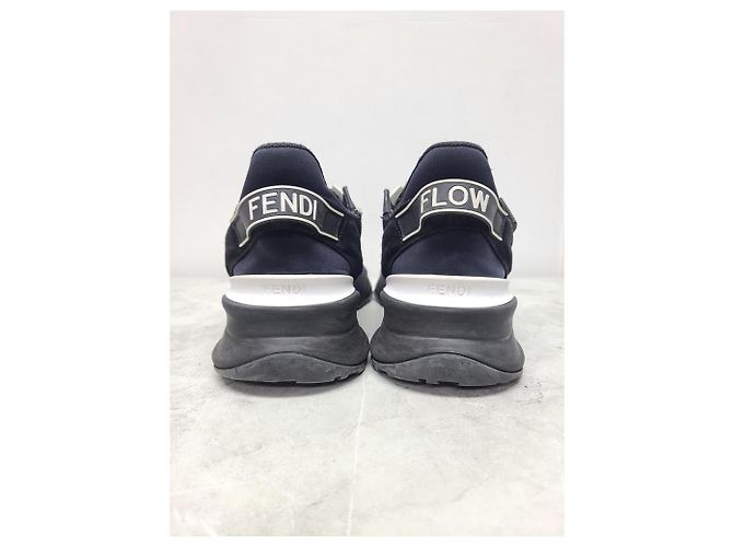 Fendi Sneakers basse in nylon e pelle nera Flow Nero - vista 4