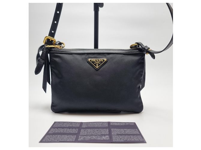 Double Prada Borsa a tracolla in nylon con doppia cerniera (Nuovo modello) Nero - vista 2
