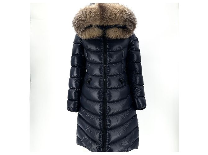 Moncler Apia Fox Fur Long Down Jacket Blue - view 2