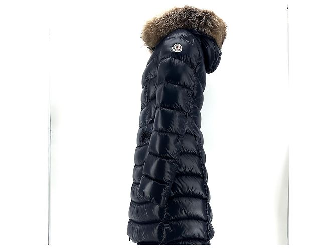 Moncler Apia Fox Fur Long Down Jacket Blue - view 4