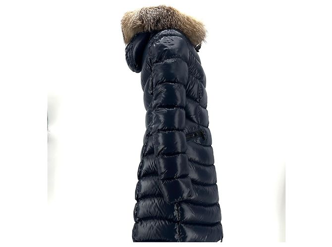 Moncler Apia Fox Fur Long Down Jacket Blue - view 5