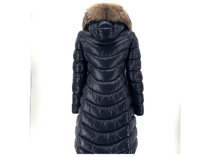Moncler Apia Fox Fur Long Down Jacket Blue - view 6