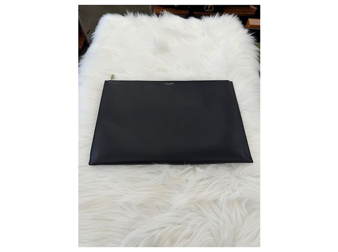 Saint Laurent Grande clutch in pelle nera Nero - vista 3