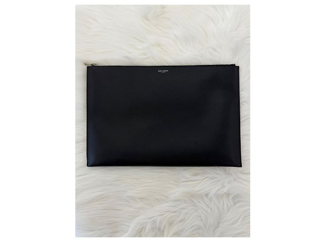 Saint Laurent Grande clutch in pelle nera Nero - vista 4