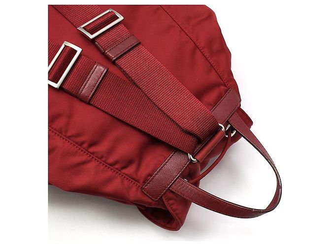 Prada Red Fabric Pocono Nylon Silver Triangle Logo Backpack - view 10