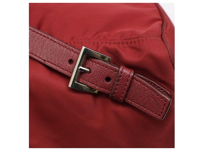 Prada Red Fabric Pocono Nylon Silver Triangle Logo Backpack - view 11