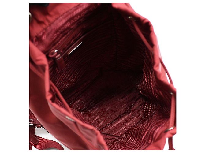 Prada Red Fabric Pocono Nylon Silver Triangle Logo Backpack - view 12