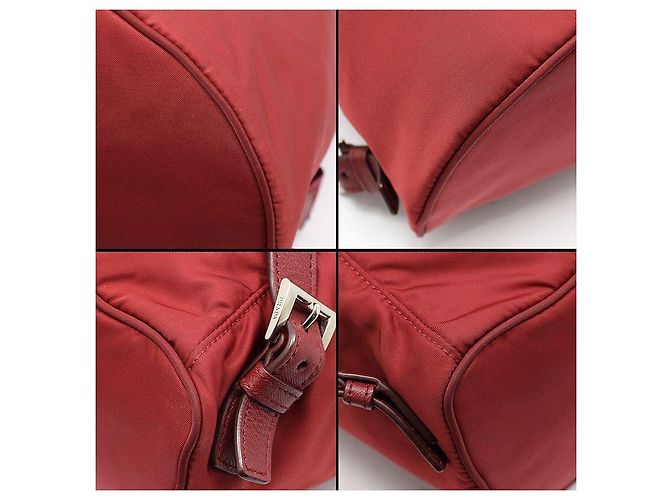 Prada Red Fabric Pocono Nylon Silver Triangle Logo Backpack - view 13