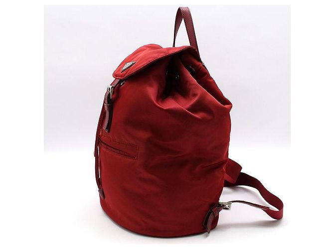 Prada Red Fabric Pocono Nylon Silver Triangle Logo Backpack - view 2
