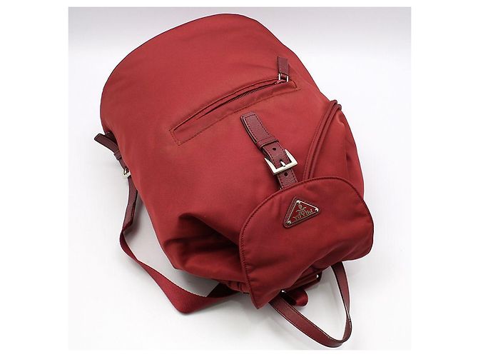 Prada Red Fabric Pocono Nylon Silver Triangle Logo Backpack - view 3
