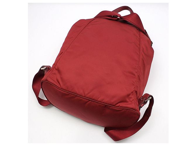 Prada Red Fabric Pocono Nylon Silver Triangle Logo Backpack - view 4