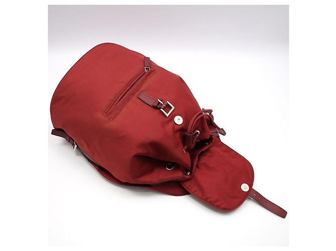 Prada Red Fabric Pocono Nylon Silver Triangle Logo Backpack - view 7