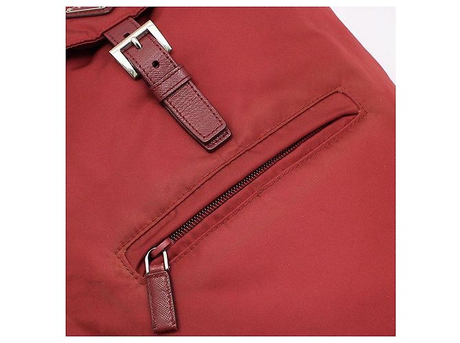 Prada Red Fabric Pocono Nylon Silver Triangle Logo Backpack - view 8