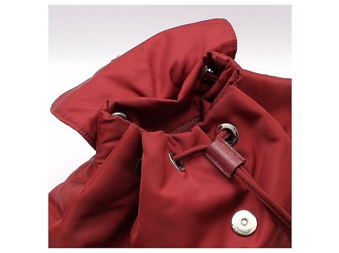 Prada Red Fabric Pocono Nylon Silver Triangle Logo Backpack - view 9