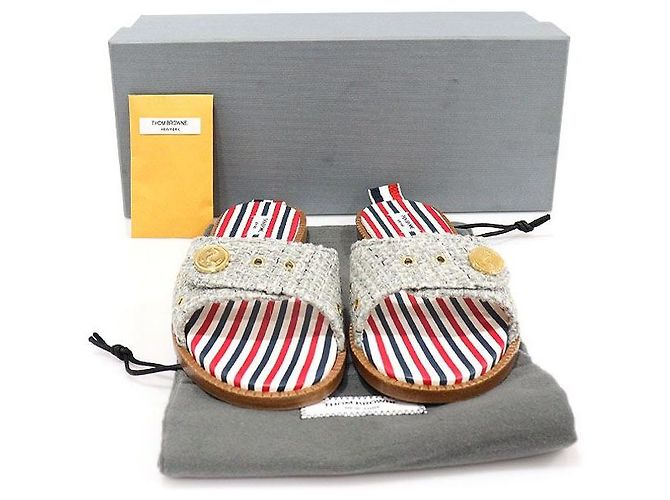 Thom Browne Mule e pantofola da donna in tweed grigio con bottoni ad ancora Marrone - vista 2