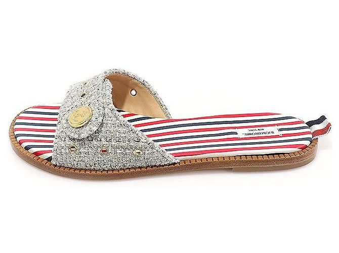 Thom Browne Mule e pantofola da donna in tweed grigio con bottoni ad ancora Marrone - vista 4