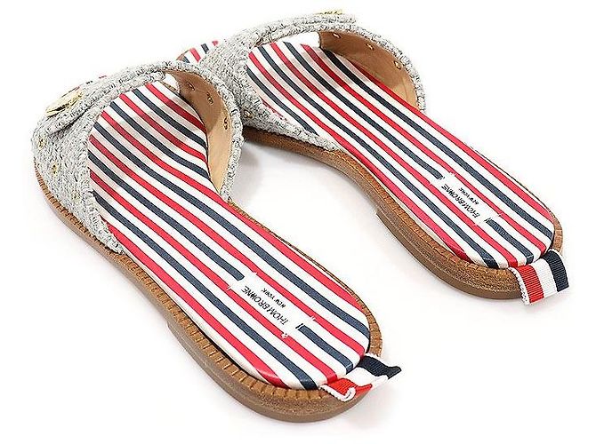 Thom Browne Mule e pantofola da donna in tweed grigio con bottoni ad ancora Marrone - vista 5