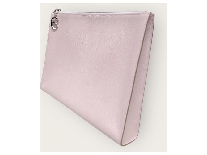 Hermès Sandalo Clutch Dipango Stamp Mauve Pale Evercolor Silver-Plated Bianco - vista 2