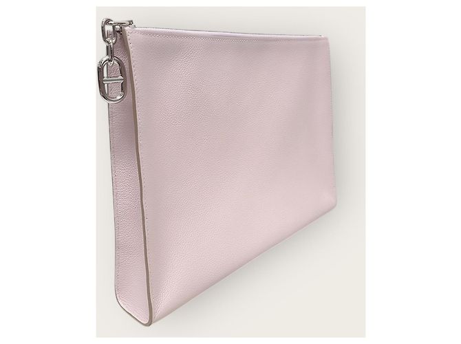 Hermès Sandalo Clutch Dipango Stamp Mauve Pale Evercolor Silver-Plated Bianco - vista 3