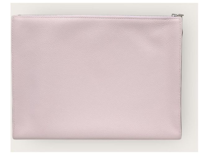 Hermès Sandalo Clutch Dipango Stamp Mauve Pale Evercolor Silver-Plated Bianco - vista 5