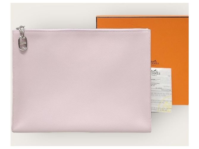 Hermès Sandalo Clutch Dipango Stamp Mauve Pale Evercolor Silver-Plated Bianco - vista 7