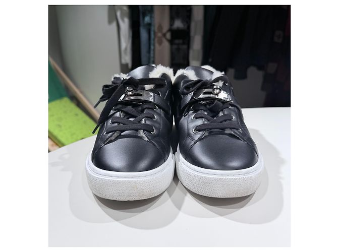 Hermès Sneakers Day in lana e pelle di vitello Palladium Noir Nero - vista 2