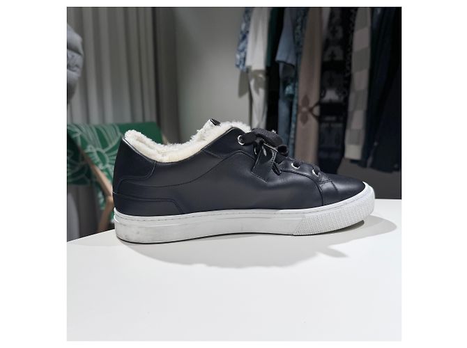 Hermès Sneakers Day in lana e pelle di vitello Palladium Noir Nero - vista 5