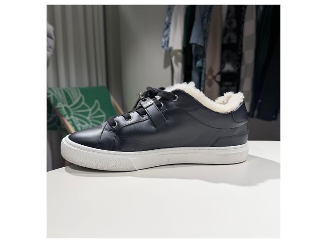 Hermès Sneakers Day in lana e pelle di vitello Palladium Noir Nero - vista 6