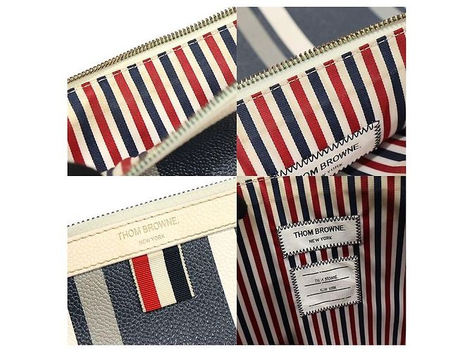Thom Browne Navy Pebble Grain Leather Stripe Medium Document Holder Clutch Blue - view 7