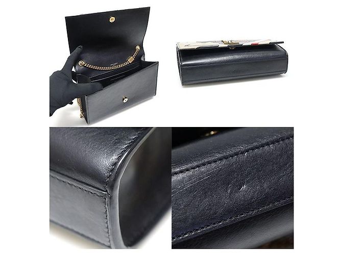 Saint Laurent Borsa a tracolla Kate Small in pelle di vitello nera con patchwork e catena dorata Rockstar Nero - vista 6