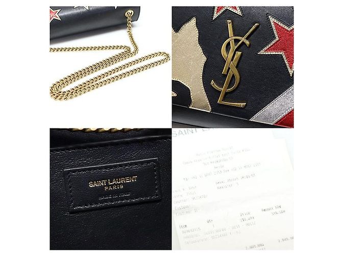 Saint Laurent Borsa a tracolla Kate Small in pelle di vitello nera con patchwork e catena dorata Rockstar Nero - vista 8