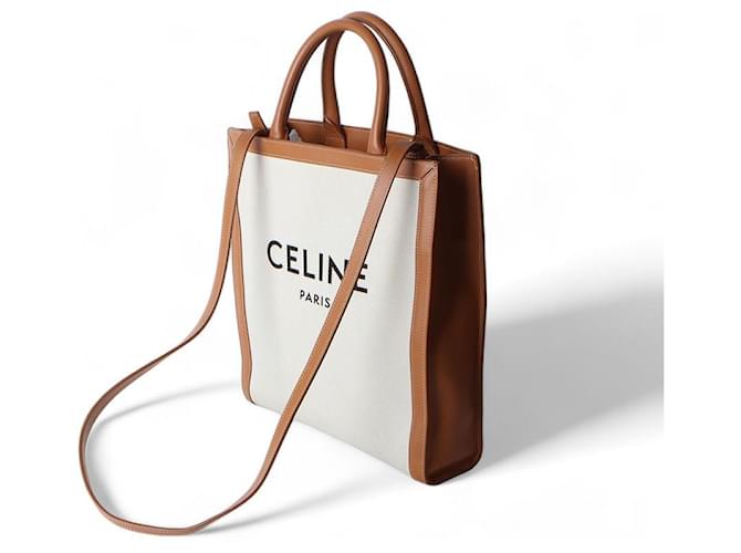 Céline Cabas Verticale in Tela Small Marrone - vista 2