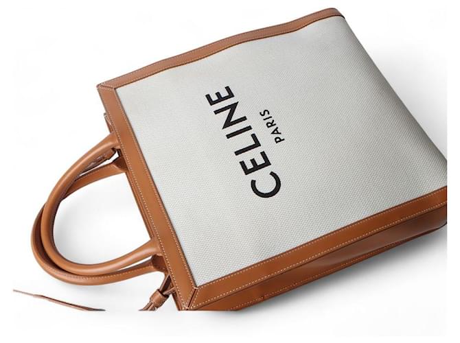 Céline Cabas Verticale in Tela Small Marrone - vista 4
