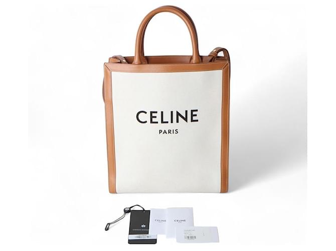Céline Cabas Verticale in Tela Small Marrone - vista 8
