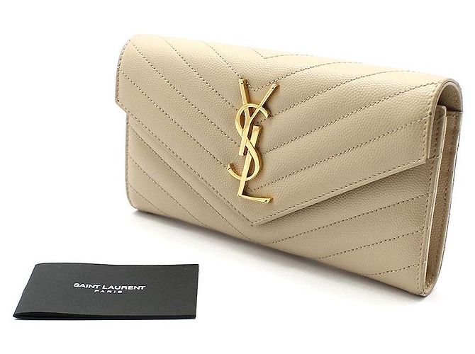 Saint Laurent Langer Geldbeutel Monogramm Matelassé Caviar Beige Gold Braun - Ansicht 2