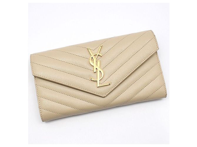 Saint Laurent Langer Geldbeutel Monogramm Matelassé Caviar Beige Gold Braun - Ansicht 3