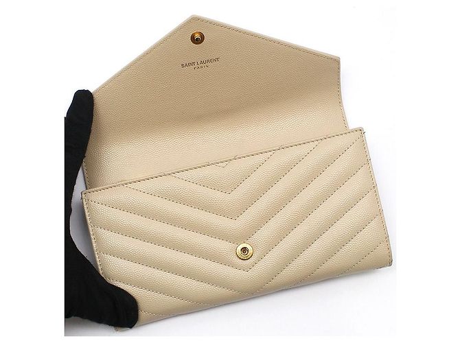 Saint Laurent Langer Geldbeutel Monogramm Matelassé Caviar Beige Gold Braun - Ansicht 6