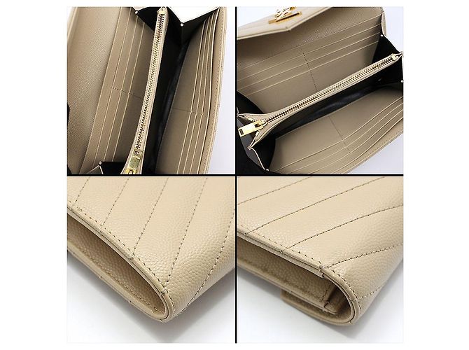 Saint Laurent Langer Geldbeutel Monogramm Matelassé Caviar Beige Gold Braun - Ansicht 8