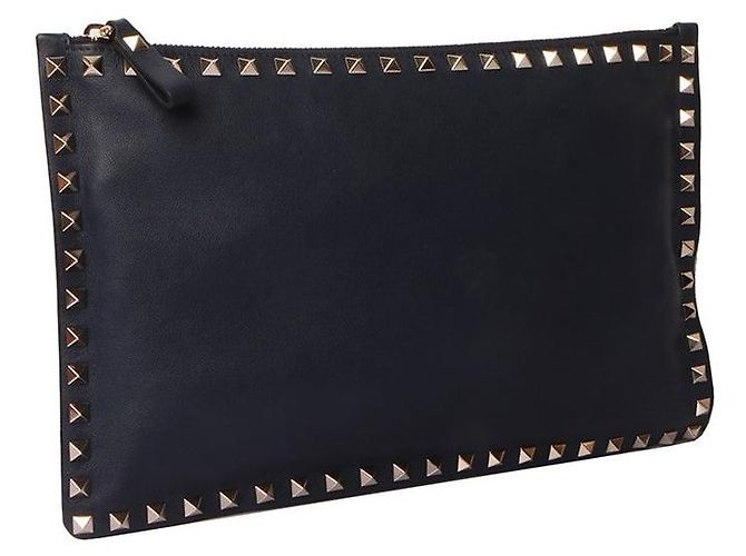 Valentino Clutch Rockstud con zip Blu - vista 2