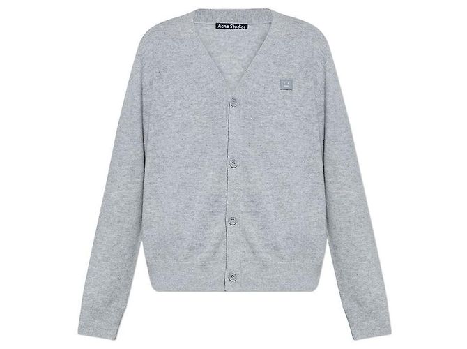 Acne Studios Face Patch Wool Cardigan Gray Silvery - view 2